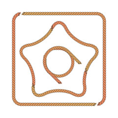 Square Rope Frame, Rope Star and Circle. Vector Illustration