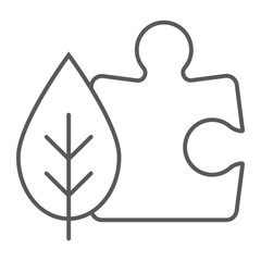 Puzzle with leaf thin line icon, ecology and energy, environmental solutions sign, vector graphics, a linear pattern on a white background, eps 10.