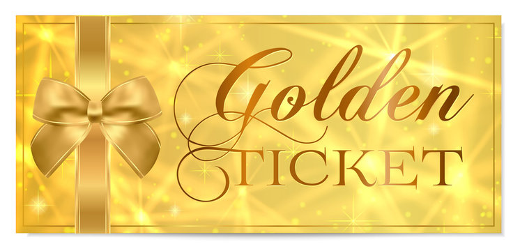 Golden ticket, Gift Certificate / Gift Voucher vector template design with star golden background. Useful for Coupon, any festival, party, cinema, event, entertainment show, concert