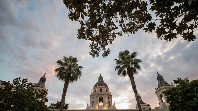 Sunset timelapse of the famous Pasadena City Hall at Los Angeles County, California