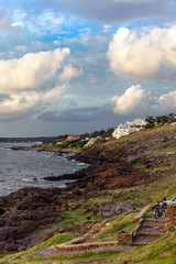 View on coastal settlement with white buildings in Uruguay