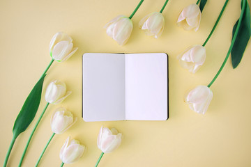 Notebook and flowers