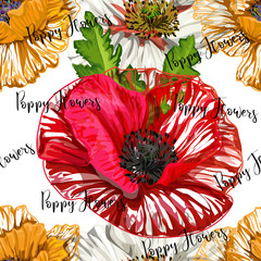 Poppy flowers abstract style ,seamless pattern ,vector illustration