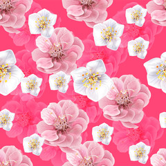 Chinese plum flowers seamless pattern on pink background,vector illustration