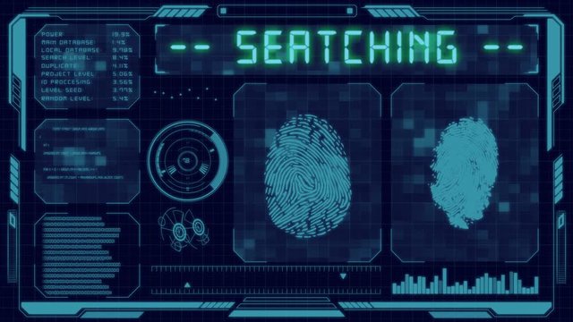 Fingerprint futuristic, cyber graphic user interface with loading and searching, GUI, UI, HUD