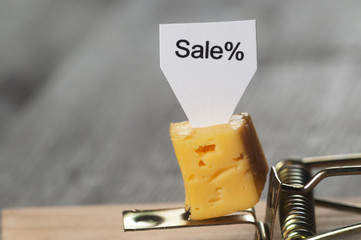 Sale of cheese in a mousetrap