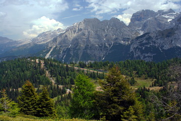 Fototapeta na wymiar Landscape at hiking trail to Doss del Sabion near Pinzolo in South Tyrol in Italy 