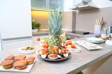 catering appetizer ham, cheese, tomato and salty mafin