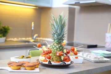 catering appetizer ham, cheese, tomato and salty mafin