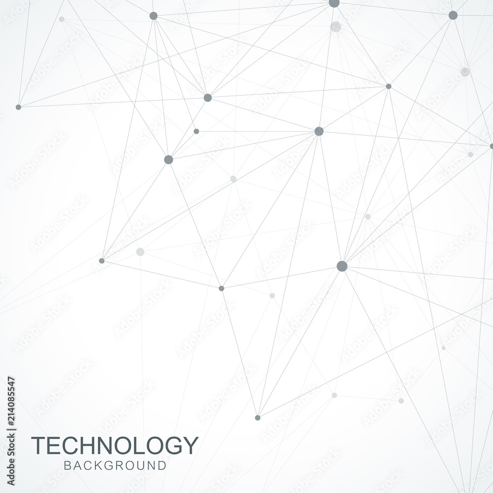 Poster Simple geometric abstract vector illustration. Technology background with connected line and dots. Modern technological design for future world projects.