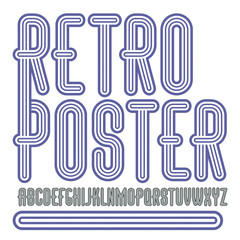 Set of disco vector upper case alphabet letters isolated. Trendy condensed font, script from a to z can be used in poster creation. Created using geometric triple stripes.