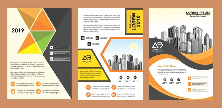 modern cover, brochure, layout for annual report with city background
