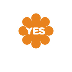 Yellow yes checkmark, right. Vector voting sign, choice metaphor isolated on white.