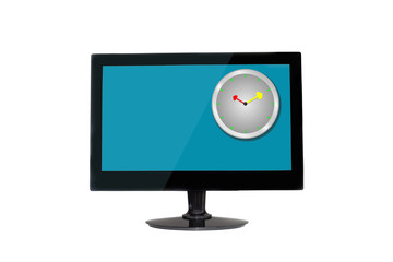 Clock on Modern flat screen monitor set.