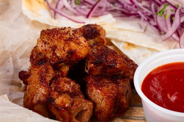 Shashlik with sauce