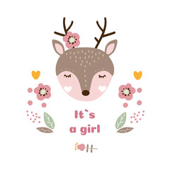 Baby vector card. Its a girl. Baby animal vector illustration