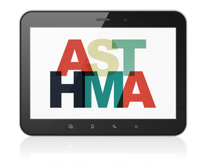 Healthcare concept: Tablet Computer with Painted multicolor text Asthma on display, 3D rendering