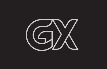 black and white alphabet letter gx g x logo combination