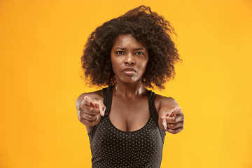 The overbearing business woman point you and want you, half length closeup portrait