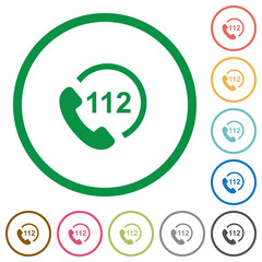 Emergency call 112 flat icons with outlines