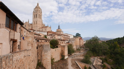Fototapeta premium Ancient City of Segovia view with Segovia Gothic Cathedral in distance