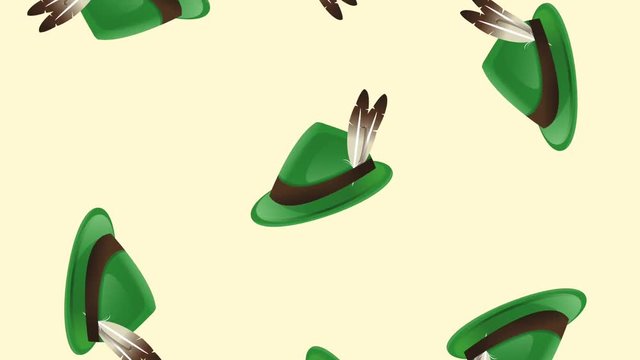 Oktober fest hats falling over yellow background High definition animation colorful scenes