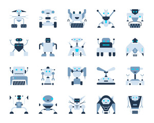 Robot simple flat color icons vector set