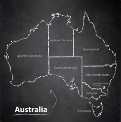 Australia map separate region individual names blackboard chalkboard vector