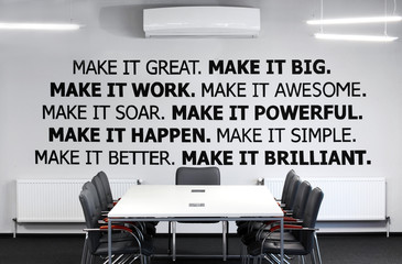 Conference room.With Conference , meeting table and office armchair. With motivation words on the...