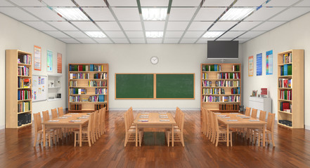 Classroom interior. 3D illustration. - obrazy, fototapety, plakaty