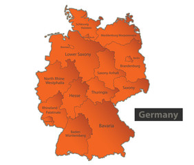 Germany map Orange separate region individual names vector