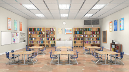 Classroom interior. 3D illustration.