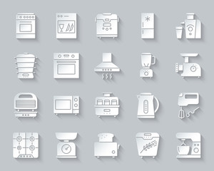 Kitchen Appliance simple paper cut icon vector set