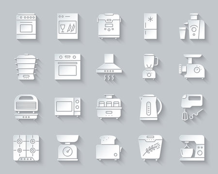 Kitchen Appliance simple paper cut icon vector set