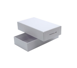 Elevated view of an open empty gift box on white background