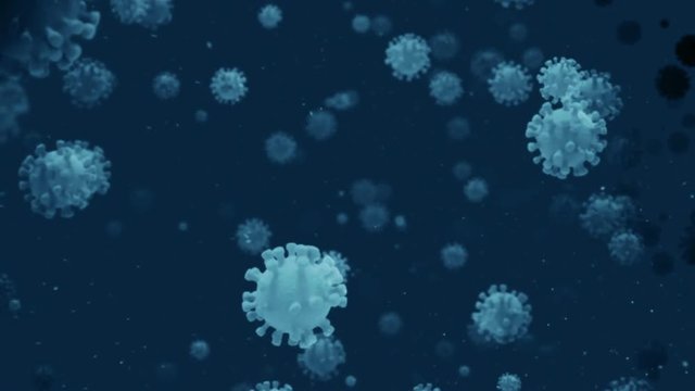 Virus cells floating around in blue color. Seamless loop