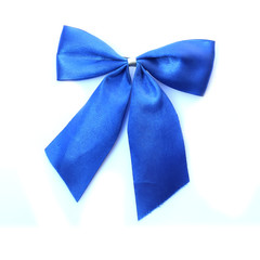 Blue bow, gift ribbon bow Isolated on white background with clipping path.