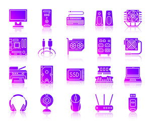 Computer ultraviolet silhouette icons vector set