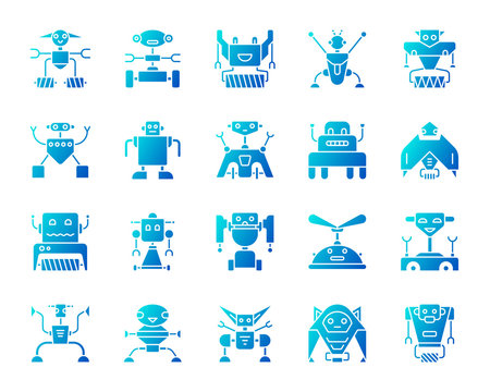 Robot simple blue gradient icons vector set