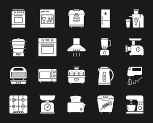 Kitchen Appliance white silhouette icon vector set
