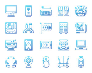 Computer simple color line icons vector set