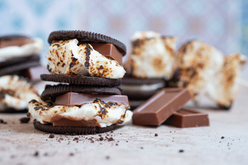marshmallow smores with chocolate cookies