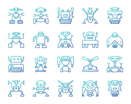Robot simple color line icons vector set