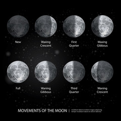 Naklejka premium Movements of the Moon Phases Realistic Vector Illustration