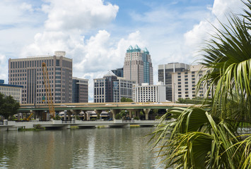 Downtown Orlando skyline from Lake Lucerne