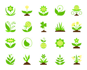 Garden simple flat color icons vector set