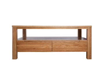 Oak wood table isolated on white background