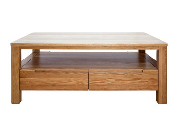Oak wood table isolated on white background