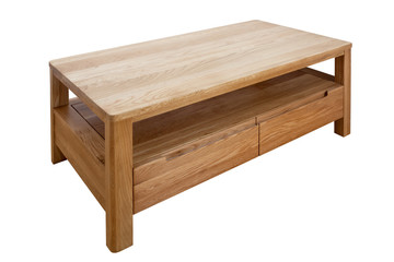 Oak wood table isolated on white background