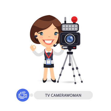 Television Camerawoman Flat Cartoon Character